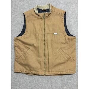 Wolverine Vest Mens XL Brown Duck Canvas Zip‎ Sherpa Collar Quilted Lined Rugged